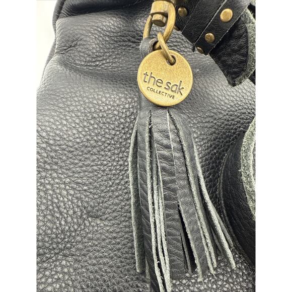 The Sak Collective Ladera Black Soft Leather Bag W/Tassel Crossbody A5 Hobo EUC - Picture 2 of 11